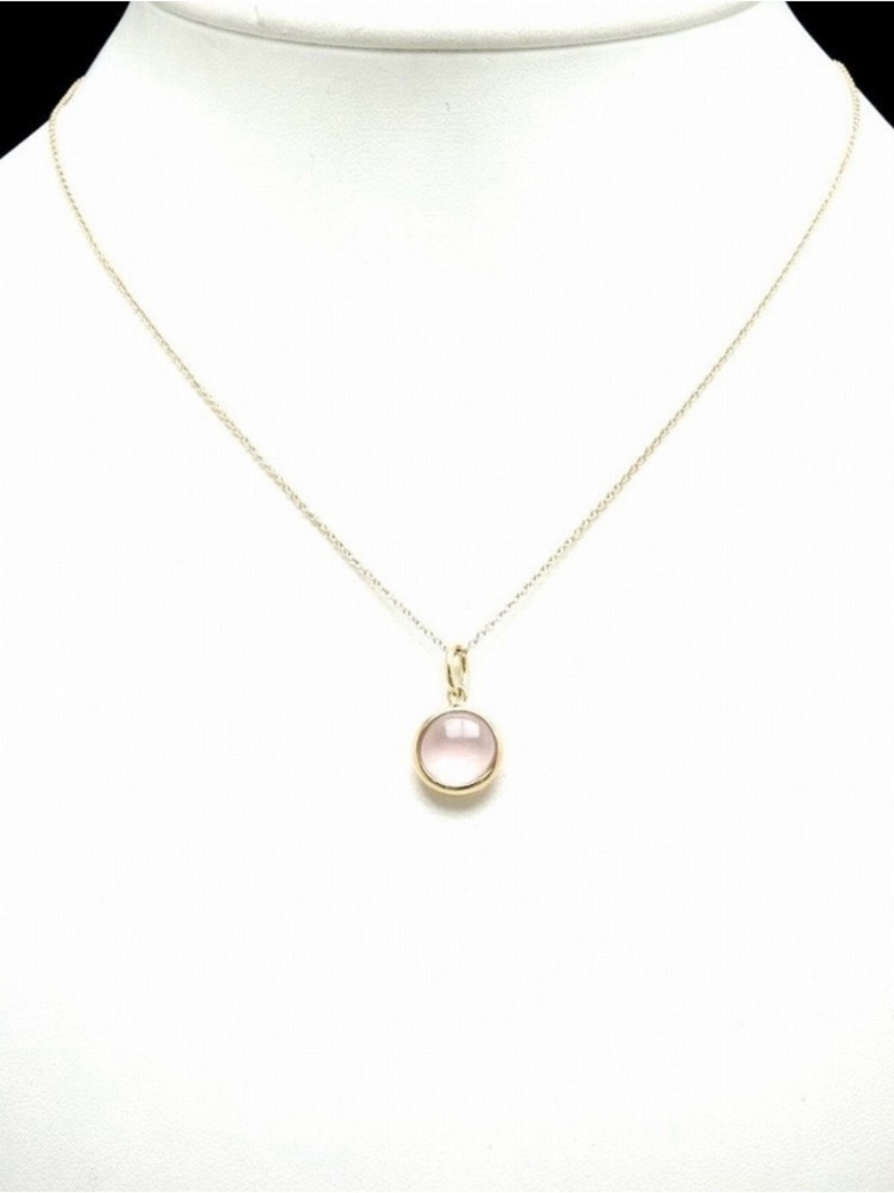 Tiffany & Co. Gold Necklace with Pale Pink Round Pendant